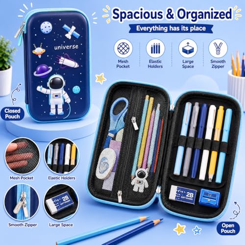Image of Goyal's Space Astronaut 3D EVA Hard Shell Pencil Pouch for Girls, Double Layer Geometry Box & Pencil Case, Large Capacity Waterproof Stationery Organizer with Zipper for Kids School Students