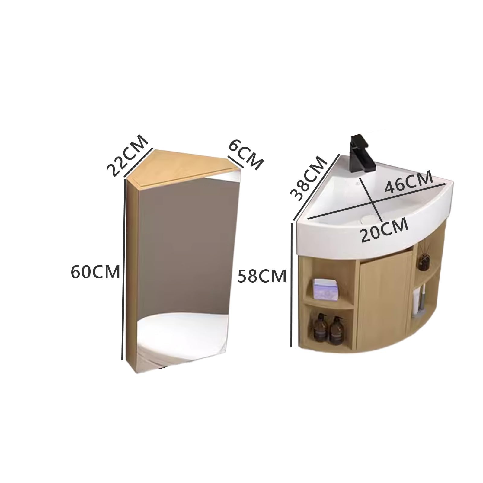 Mueble Baño Suspendido con Lavabo, Gran Espacio de Almacenamiento Bisagra de Acero Inoxidable Espejo Bañado en Plata, Armario Baño Espejo, para Baño(38CM)