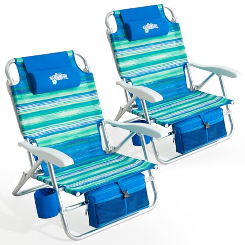 Old Bahama Bay Beach Chairs for Adults, 7-Position Classic Lay Flat Beach Chair Reclining Beach Chair, Portable Aluminum Backpack Beach Chair with Towel Bar & Cooler Bag - image 1