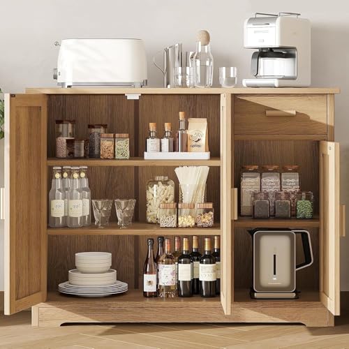 Irontar CWG010M Kitchen Storage Cabinet, Sideboard Buffet Cabinet With Rattan Decorated Doors thumb #2