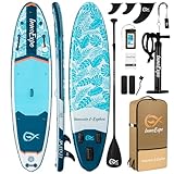 InnoExpo 11' Aufblasbare Stand Up Paddle Boards mit Premium-Zubehör, Breites Stabiles SUP Paddle Board Design, Rutschfestes Komfort-Deck für Jugendliche & Erwachsene (Tropisch)