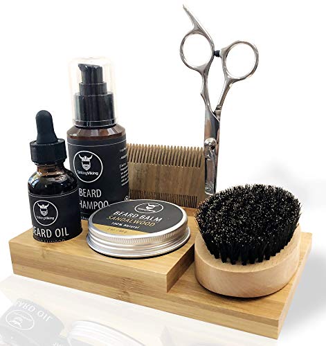 Striking Viking Complete Beard Grooming Kit for Men w/ Upgraded Bamboo Caddy; Beard Oil & Balm, Beard Shampoo, Wooden Comb, Boar Brush, Scissors - Practical & Stylish - Premium Beard Care Kit