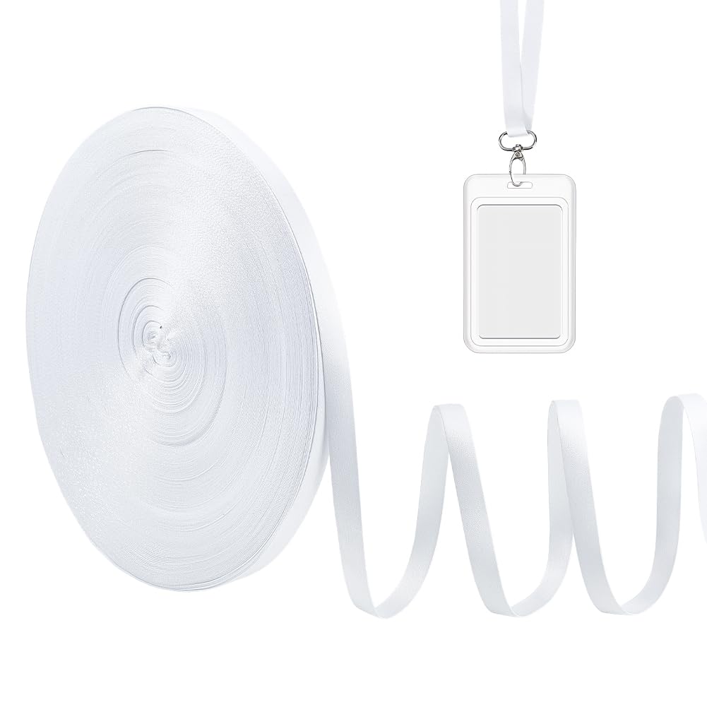 NBEDAS 100m/358 ft White Polyester Sublimation Webbing, Heat Transfer Printable Blank Strap Roll for Lanyards ID Badges, Sewing DIY Craft Projects, 15mm
