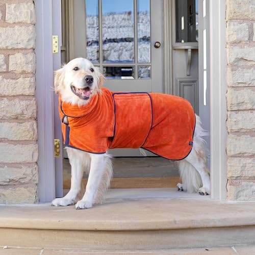 Lucky Paws® Hundebademantel – doppellagiger, Ultra-absorbierender & luxuriös weicher Bademantel Hund – Hunde in Minuten trocknen – Hundehandtuch & Hunde Bademantel in 1 (XL, Bernstein)