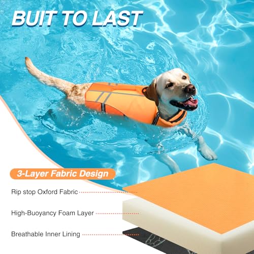 VIVAGLORY Sports Style Hundeschwimmweste, Rettungswesten Für Hunde Bootfahren, Auftrieb & Schwimmhilfe, Schwimmweste, M, Dunkelorange
