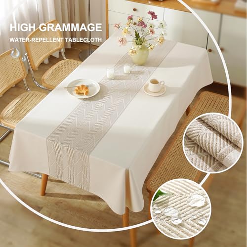 Linen Tablecloths for Rectangle Tables,About 8 FT Table Cloth Advanced Waterproofing Technology for Dinningroom,Farmhouse