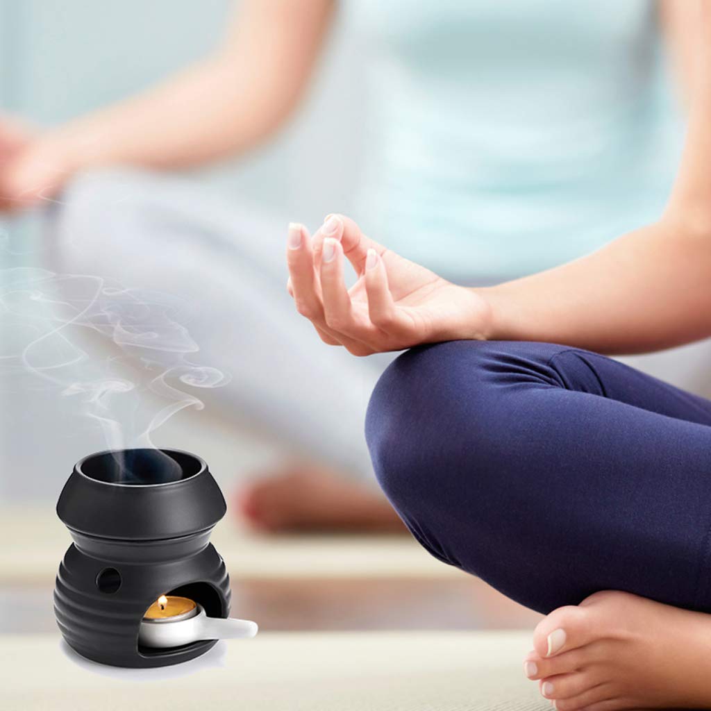 SUMNACON Lampada profumata in ceramica con portacandela, portacandela Kalebasse, lampada aromatica, diffusore di aromi, per olio profumato e cera profumata (nero)