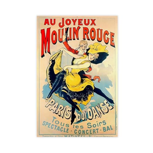 BKHJSASU Poster vintage sur toile Moulin Rouge Cabaret pour décoration de chambre à coucher, bureau, chambre, cadeau 30 x 45 cm