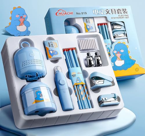 Image of Magicwand Pencil Sharpener,Electric Eraser,Vacuum Cleaner Stationery Set with 40 Eraser Refills for Kids,Adults for Home Office School【Blue】
