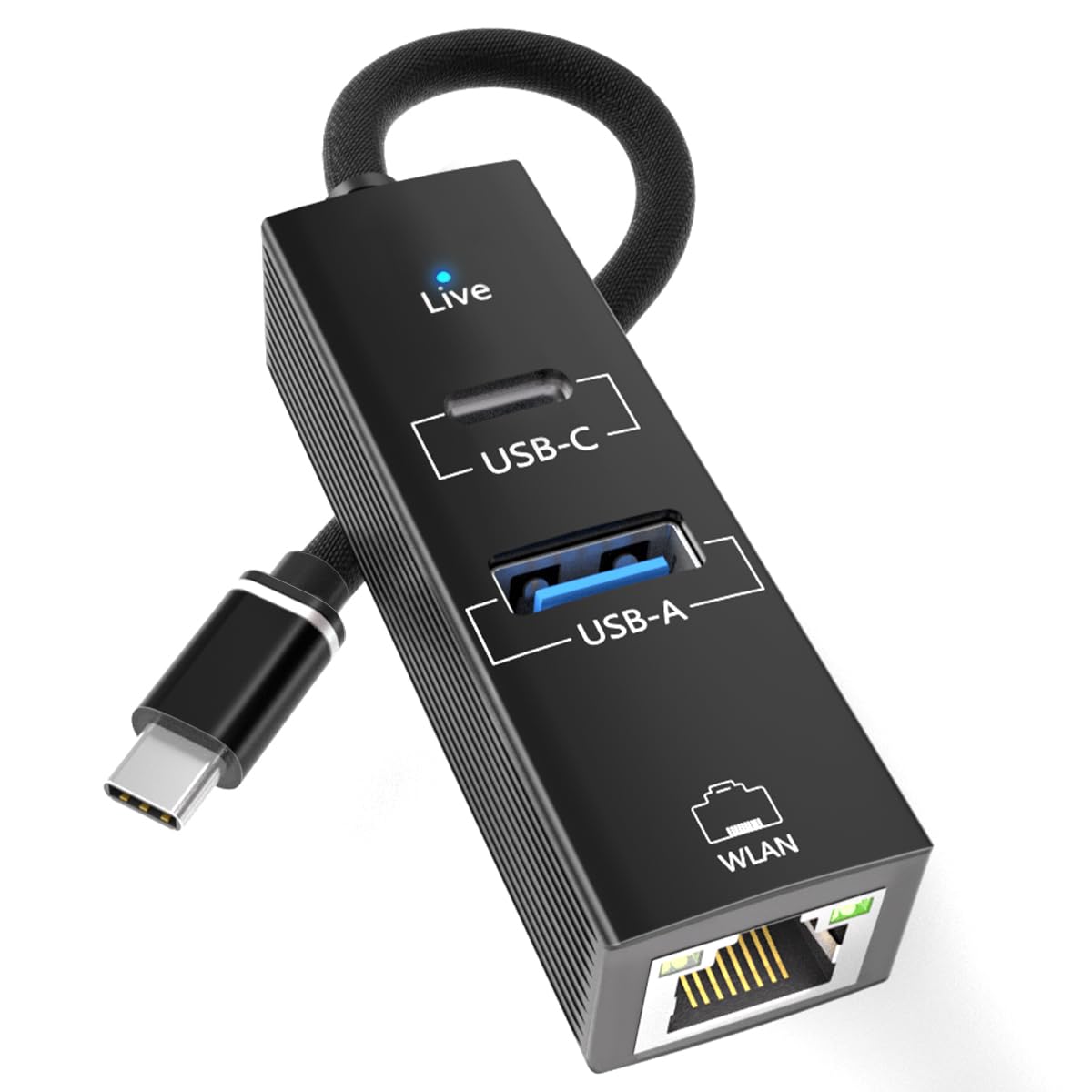 USB-C Ethernet Adapter with RJ45 LAN, 5Gbps USB Hub for Thunderbolt 3/4