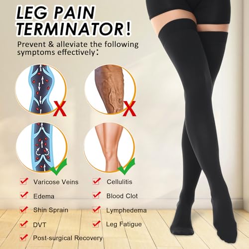 Beister BI-UW-009-BK-M-DE 15-20 Mmhg Medical Compression Stockings With Dot Silicone Band, Closed Toe Thigh High Graduated Compression Socks thumb #1