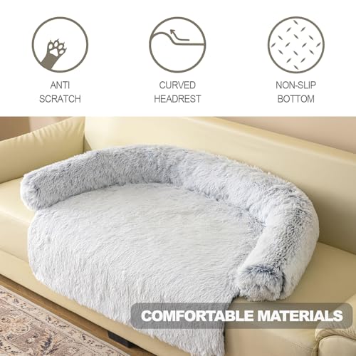 Image of Calming Dogs /Cats Bed Mats, Dog Pad Washable Removable Couch Cover, Plush Long Fur Mat for Pets, Waterproof Lining, Perfect for Small, Medium and Large Dogs and Cats (Gradient Gray, 34 inchx30 inch)