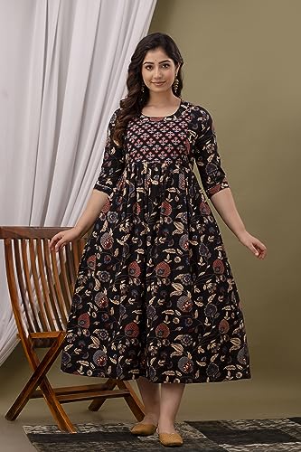 Image of The Moon Star Women's Cotton Floral Printed Anarkali Maternity Feeding Kurti | Breastfeeding Dress for Mothers | Zipper Feeding Kurti, Nursing Kurti, Comfortable and Trendy Maternity Wear