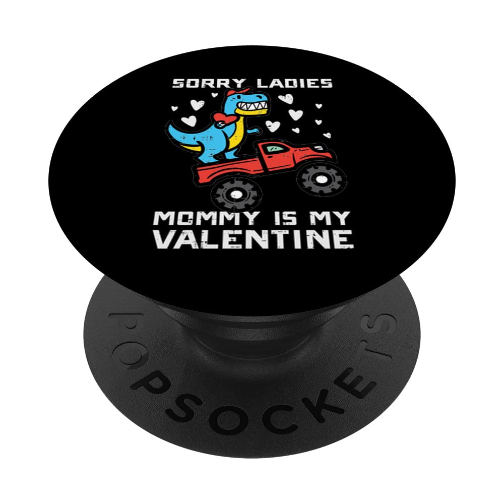 Mommy Is My Valentine Dino Monster Truck Boys Kids Toddlers PopSockets Swappable PopGrip, Black