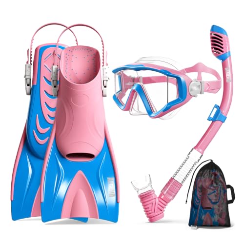 Equipo de Snorkel Aegend para Niños con Máscara, Tubo de Respiración y Aletas miniatura 1