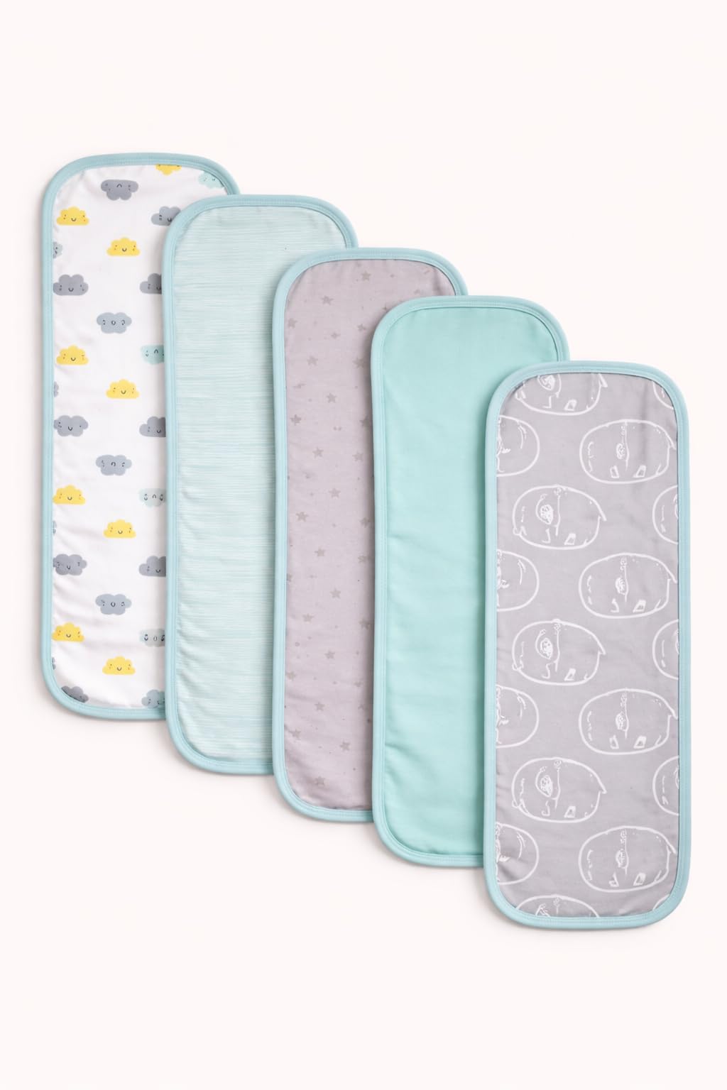 TuddyBuddy Baby Burp Cloth Towel Napkins for Baby Large 17x6 Inches, Fine Double Layer 100% Cotton (Pack of 5, Sky Blue Elephants, 50X20 Cms)