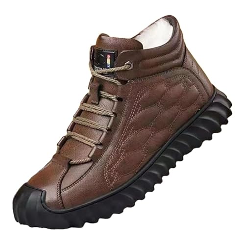 HoaloX Men's fashionable short boots - thick-soled lace-up high-top cotton shoes - comfortable and soft - suitable for daily wear and work (BROWN,8.5)