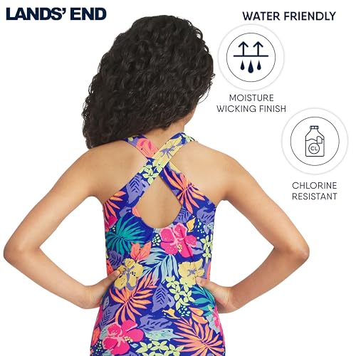 Image of Lands' End Girls' UPF 50+ Stretch Crisscross Back One Piece Swimsuit