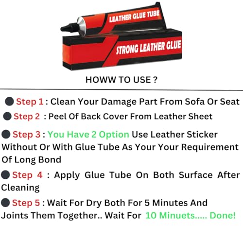 Image of TOPSELLERS Leather Repair Patch with Extra Strong 2 Glue Tube - Premium Self-Adhesive Leather for Sofas, Car-Bike Seats, Chairs, and More - High Durability and Proven Repair Solution (BROWN-2)