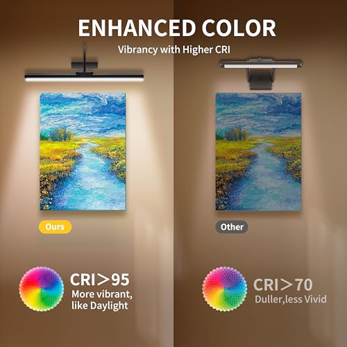Image of 23 inch Wireless Picture Lights, Rechargeable Battery Art Display Light with Remote Control, Dimmable /Timer Off Dartboard Light, 3 Lighting Modes Full Metal Painting Display Lights(Gold)