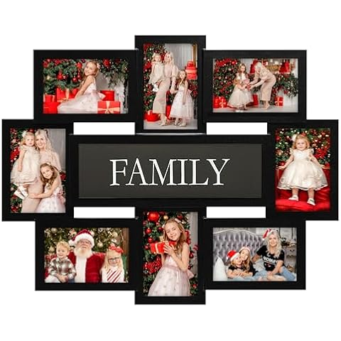 HELLO LAURA - 4 opening 8" x 22" inch Wall Hanging Photo Frame, 6" x 4" Photo Sockets x 5, Black Frame Edge | Gallery Style Cover