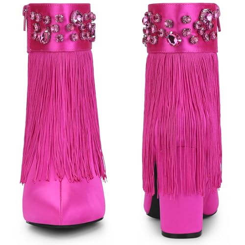 Perphy Pointed Toe Fringe Rhinestone Chunky Heel Ankle Boots for Women2