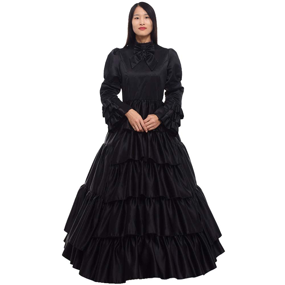 GRACEART Vittoriano Abito da Ballo da Donna Carnevale Costume di Carnevale (M, Nero)