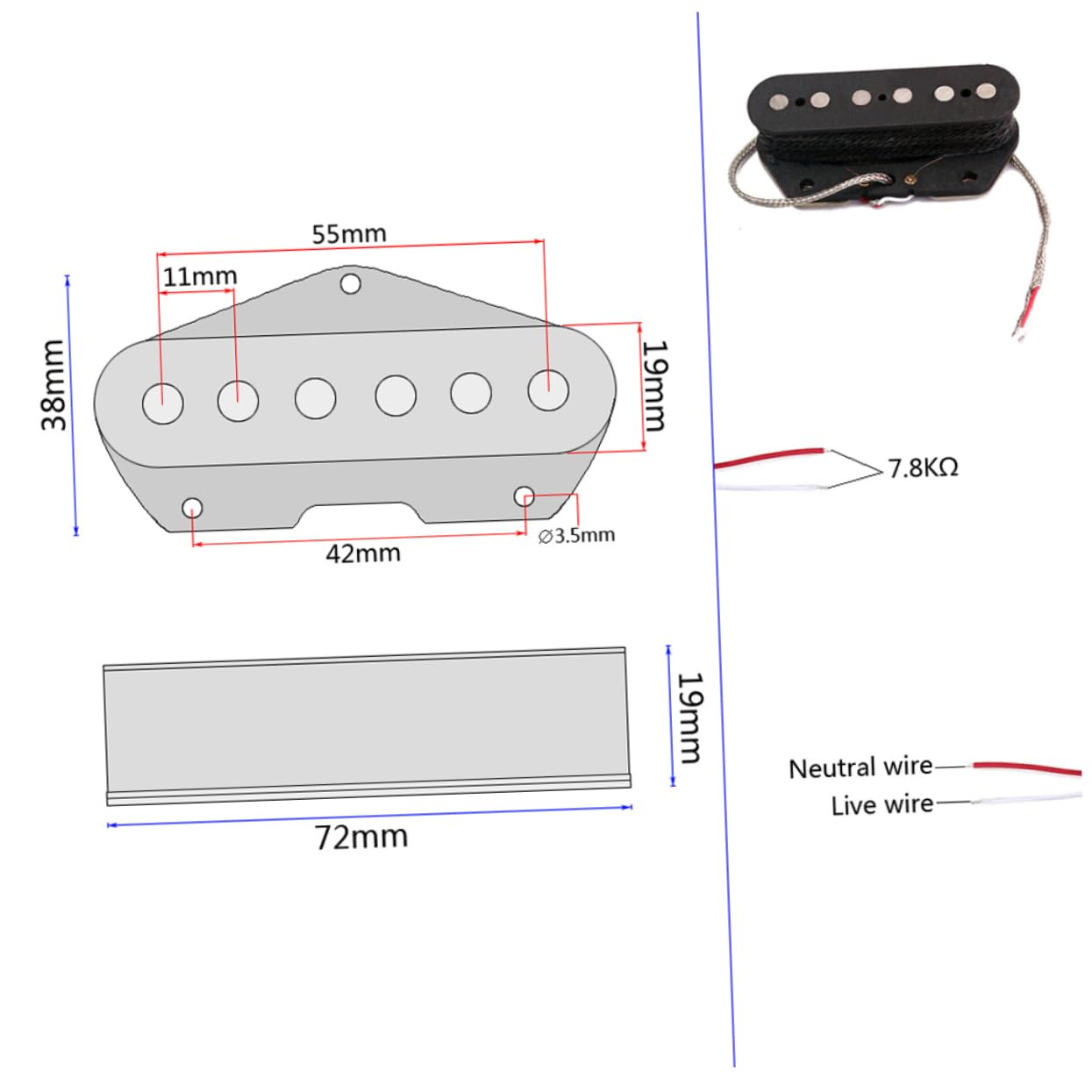 Pastilla de Puente Tl Negra Gma02 Imán Alnico 5 para Guitarra