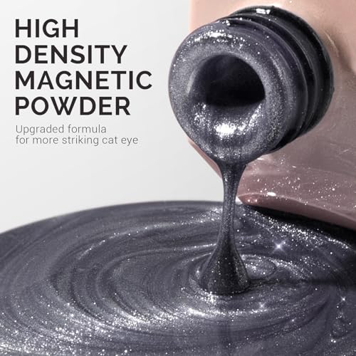 Image of MelodySusie Jeweliver Cat Eye Gel Nail Polish, 0.5 Fl Oz Dark Gray Glitter Holographic Magnetic Nail Polish with Magnet, UV Nail Polish for Nail Art Manicure Salon DIY at Home C6681