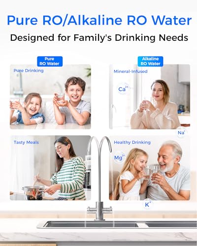 Image of Waterdrop T4-A Alkaline pH+ Reverse Osmosis Water Filter, Dual Flow, NSF /ANSI 372 Certified, 10-Stage, 450 GPD Tankless Undersink RO Filtration System, 2:1 Pure to Drain, BPA Free, Plug-in Required