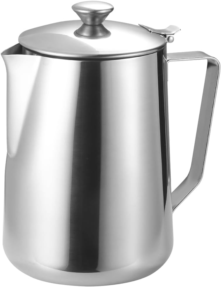 32oz Stainless Steel Milk Pitcher with Lid, Professional Milk Frothing Jug for Espresso Machine, Steaming Pitcher for Latte Art, Metal Creamer Jug for Home Cafe