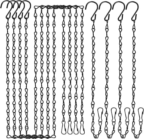 Piku 8 Pcs Black Metal Hanging Basket Chains, 4 Pcs 35 Inch & 4 Pcs 10 Inch Replacement Extender Metal Chains Set with Clips & Hooks for Chicken Feeder Bird Cage Planters Lanterns Ornaments-image-24