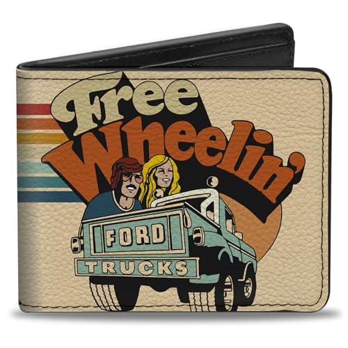 Ford Wallet, Bifold, Ford Trucks Free Wheelin Bronco Scene Beige Multi Color, Vegan Leather