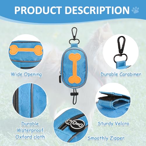 Image of Hands Free Dog Poop Bag Holder for Leash with Big Opening, Zippered Pouch with Carabiner Hook Waterproof Dog Poop Bag Holder(1 Doggy Bag) (Dark Blue)