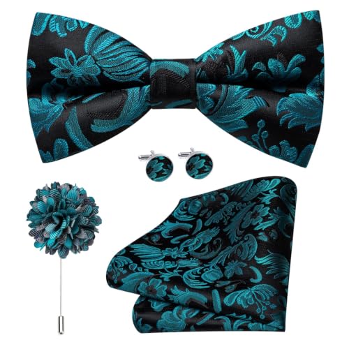 Image of Dubulle Mens Paisley Striped Bowtie Set Pre-tied Bowtie for Men and Pocket Square Set Wedding Business