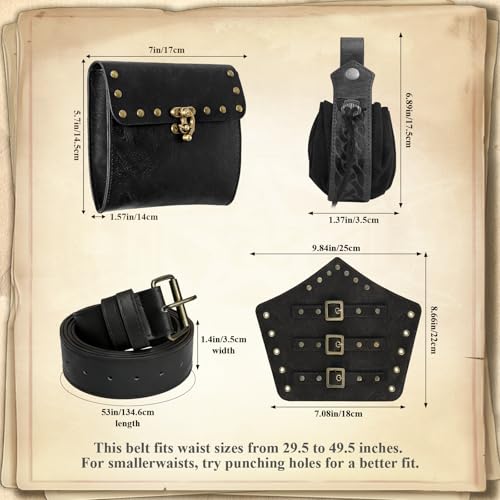 Image of Renaissance Belt Pouch Medieval Viking Leather Bracers Set for LARP