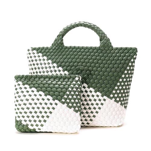 Woven Bag for Women, Vegan Leather Tote Bag, Large Summer Vacation Handbags Beach Travel Handbag and Purse, Lightweight Foldable Handmade Shoulder Bag