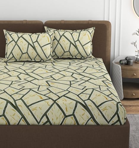 Image of VOMZER 300 TC Cotton Feel All Around Elastic Fitted Queen Size Bedsheets, Supersoft Elastic Fitted Double Bedsheet with 2 Pillow Covers, Size 60x78x8 Inches White, Printed