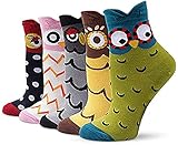 TUKNON Socken Damen, Sneaker Socken, Warme Socken Damen, Mädchen Socken, Wollsocken, Socken aus Baumwolle Tier Charakter Design, Atmungsaktiv Komfortable Boden Socken, 5 Paar