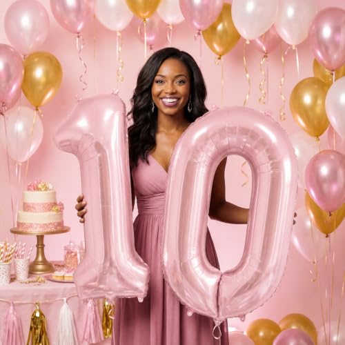 Image of Number Balloons Pink Party Balloon - Giant Number 10 Balloon, 40 Inch Large Balloon, Birthday Decorations for Women, Birthday Balloon for Anniversary Baby Shower Princess Party Decorations