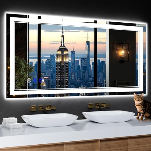 InfiniGlass 48"x24" LED Bathroom Mirror with Anti-Fog, Stepless Dimmable Lights,