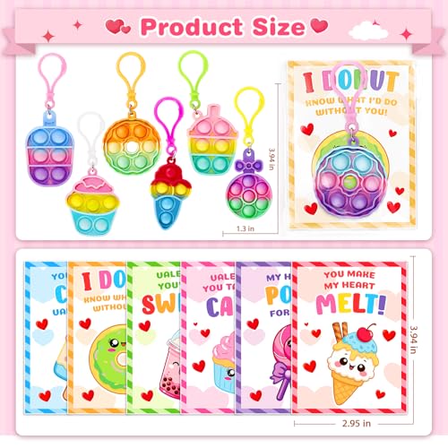 Jumlys Valentines Day Cards for Kids School, 36 Pack Dessert Pop Fidget Keychains Bulk, Valentine Day Party Favors for Boys Girls, Ideal Exchange Cards for Classroom by Jumlys - Image 3