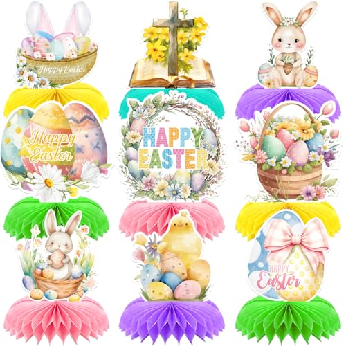 Easter Centerpieces for Tables Decorations, 9 Pcs Happy Easter Honeycomb Centerpieces, 3D Easter Bunny Egg Table Decoration for Easter Party Supplies, Spring Holiday Photo Prop