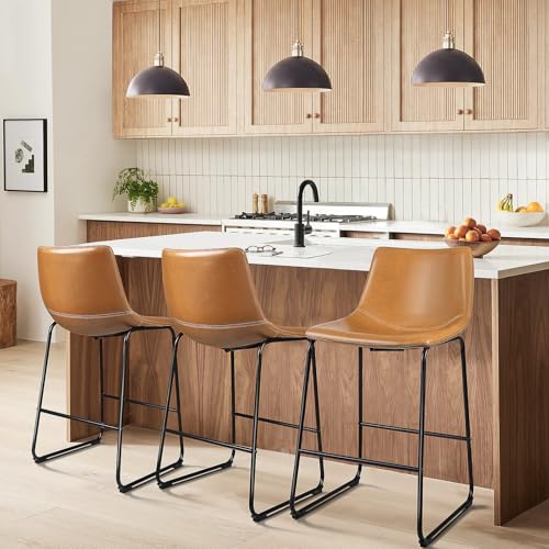 Image of Waleaf 26 Inch Counter Height Bar Stools Set of 3, Faux Leather Bar Chairs