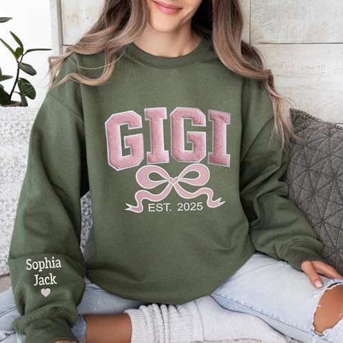 GODMERCH Personalized Embroidered Grandma Sweatshirt Chenille Patch Sweatshirt Gigi Mimi Nana Grandma Gifts Mothers Day3