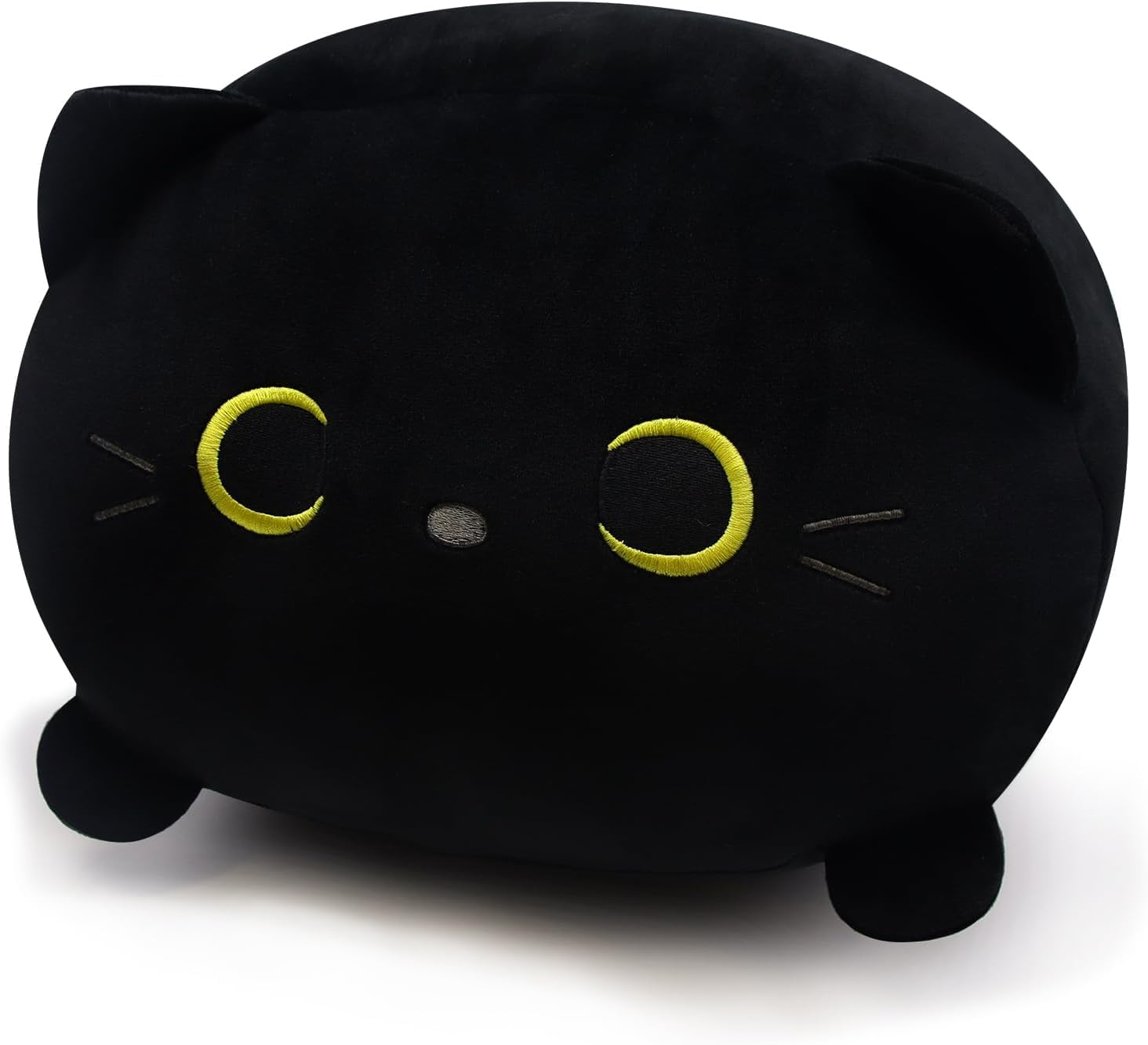 Jugababy Almohada de Peluche Gato 20 cm x 35,5 cm, Almohada de Peluche Kawaii de Animales de Peluche Gato, Almohada Suave para abrazar, decoración del hogar Almohada Lumbar Suave (Gato Negro)
