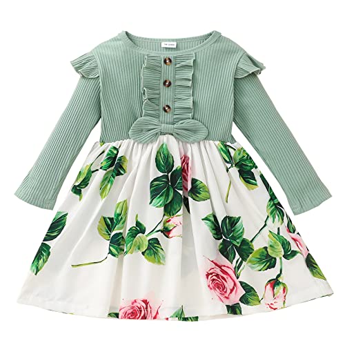 Image of VINUOKER Toddler Girl Fall Dress Baby Girls Floral Dress Long Sleeve Clothes Winter Dress for Toddler Girls