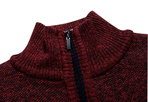 Yeokou Men's Slim Fit Zip Up Casual Knitted Cardigan Sweaters with Pockets (Medium, Wine Red)