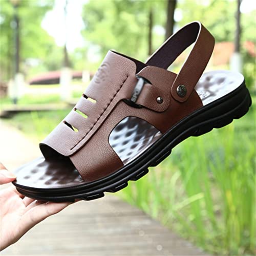 Men's Slippers Leather Sandals Non-Slip Wear-Resistant Beach Shoes Leather Sandals Casual Sandals and Slippers(41)3