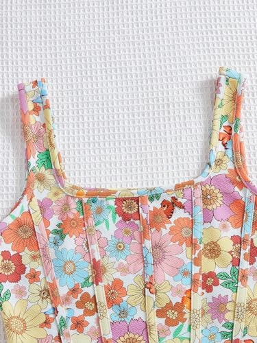 Image of mikuchiku Women's Floral Corset Tank Top, Printed, Sleeveless Crop Top